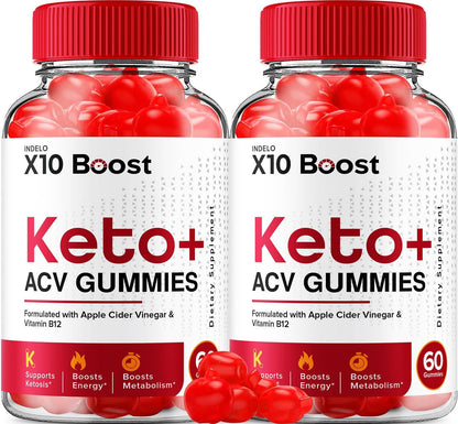 X10 Boost Keto ACV Gummies - 2 Pack (120 Gummies) - Keto Weight Management Supplement with B12, Beet Juice and Pomegranate