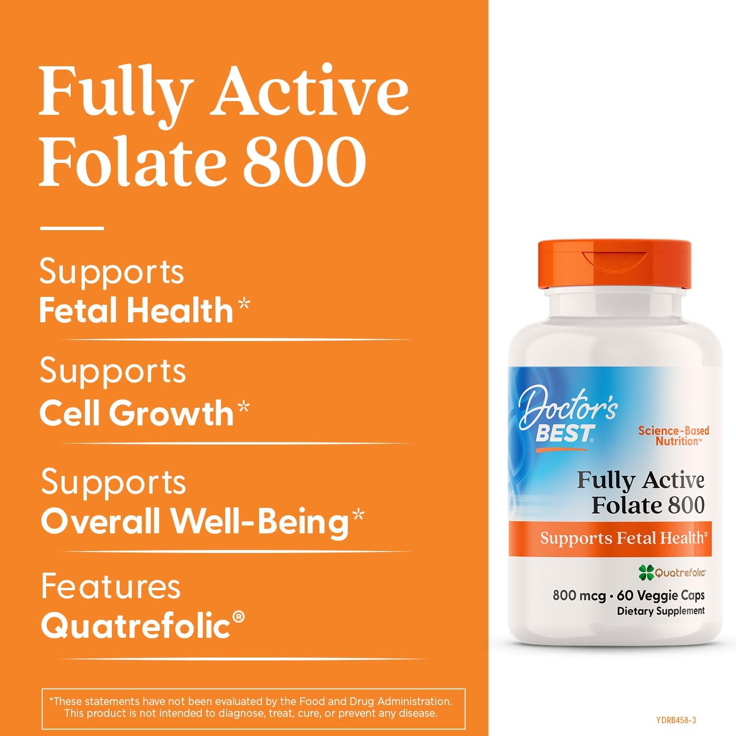Doctor's Best Folate Supplement 800 mcg – Methylated Folate (5-MTHF) – Fully Active – 60 Vegan Capsules - görsel 3