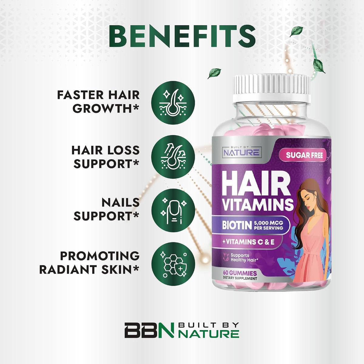 Built by Nature Hair, Skin and Nails Gummies for Women, 60 Gummies - görsel 4