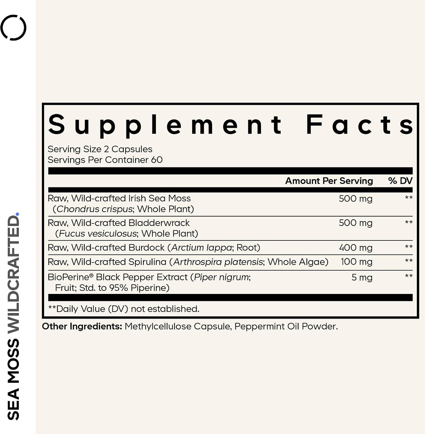 Codeage Raw Wildcrafted Irish Sea Moss Supplement with Spirulina, Bladderwrack, Burdock Root & Black Pepper - 120 Capsules - görsel 2