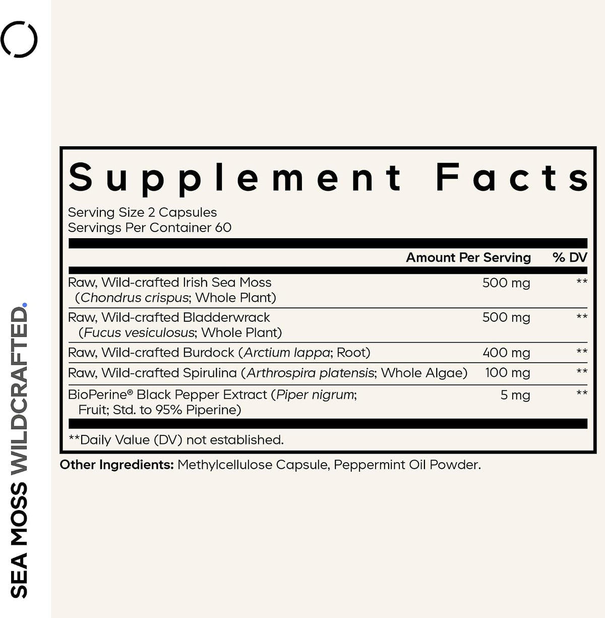 Codeage Raw Wildcrafted Irish Sea Moss Supplement with Spirulina, Bladderwrack, Burdock Root & Black Pepper - 120 Capsules - görsel 2