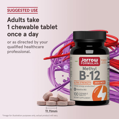 Jarrow Formulae Methyl Vitamin B12 2500 mcg, 100 Chewable Tablets, Tropical Flavoured