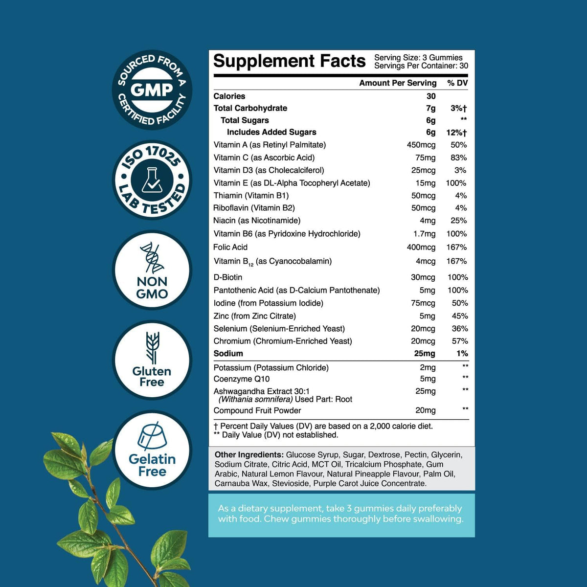 Men's Multivitamin Gummies with Superfood Complex - Daily Multivitamin for Men with CoQ10 and Ashwagandha - 90 Gummies - görsel 8