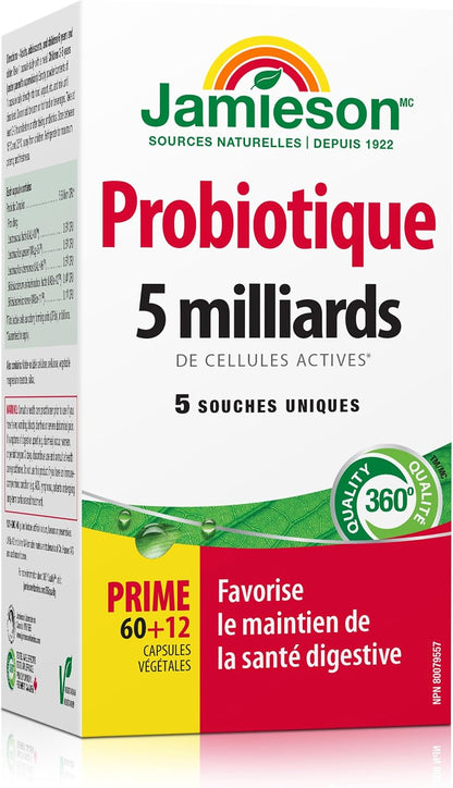 Jamieson Laboratories Probiotic 5 Billion Regular Strength Supplement, 60 Capsules