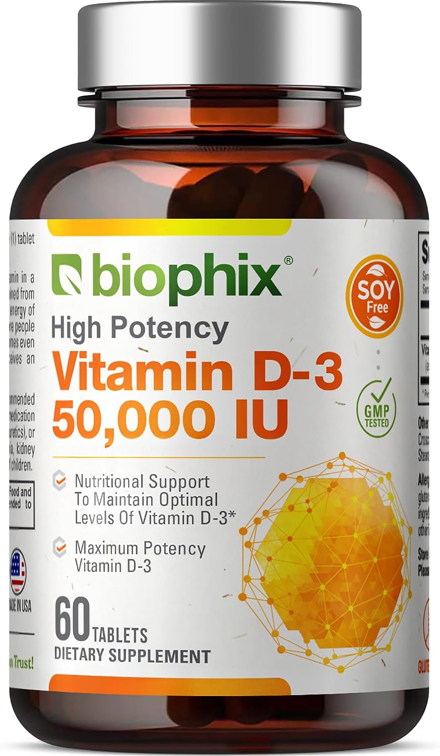biophix Vitamin D-3 50000 IU 60 Tablets - High-Strength Support for Strong Bones and Immune Health - görsel 1