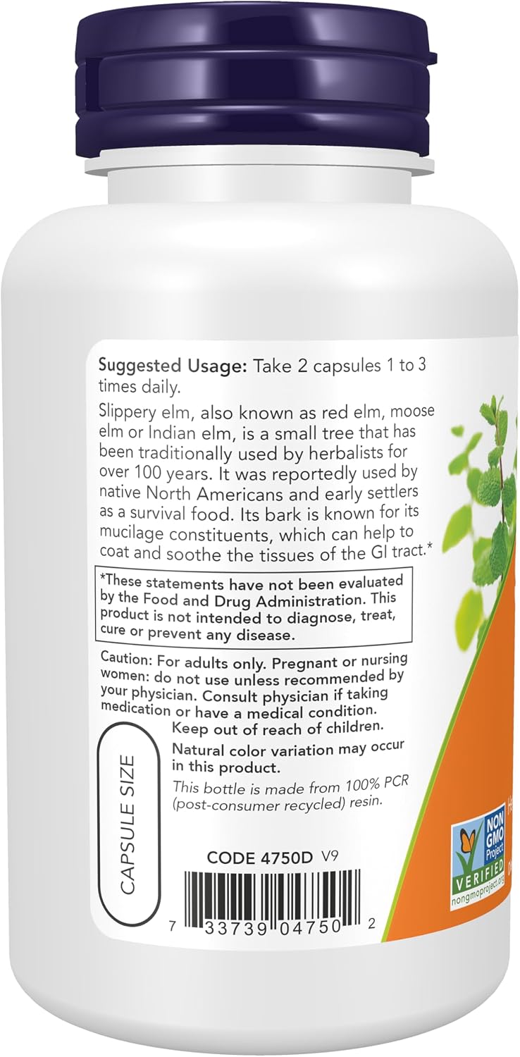 NOW Foods Slippery Elm 400 mg, 100 Capsules (Pack of 2) - görsel 2