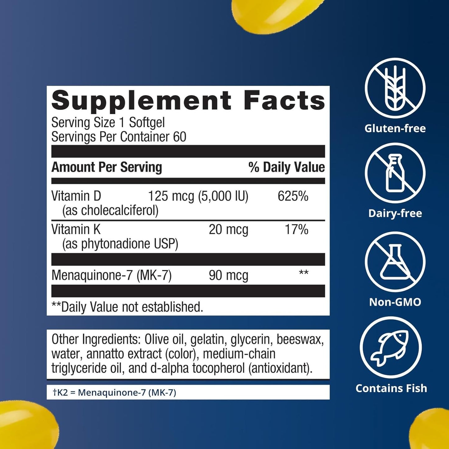Metagenics Vitamin D3 and K2 5,000 IU with MK-7 – For Immune, Bone and Heart Health – Non-GMO, Gluten-Free – 60 Softgels - görsel 5