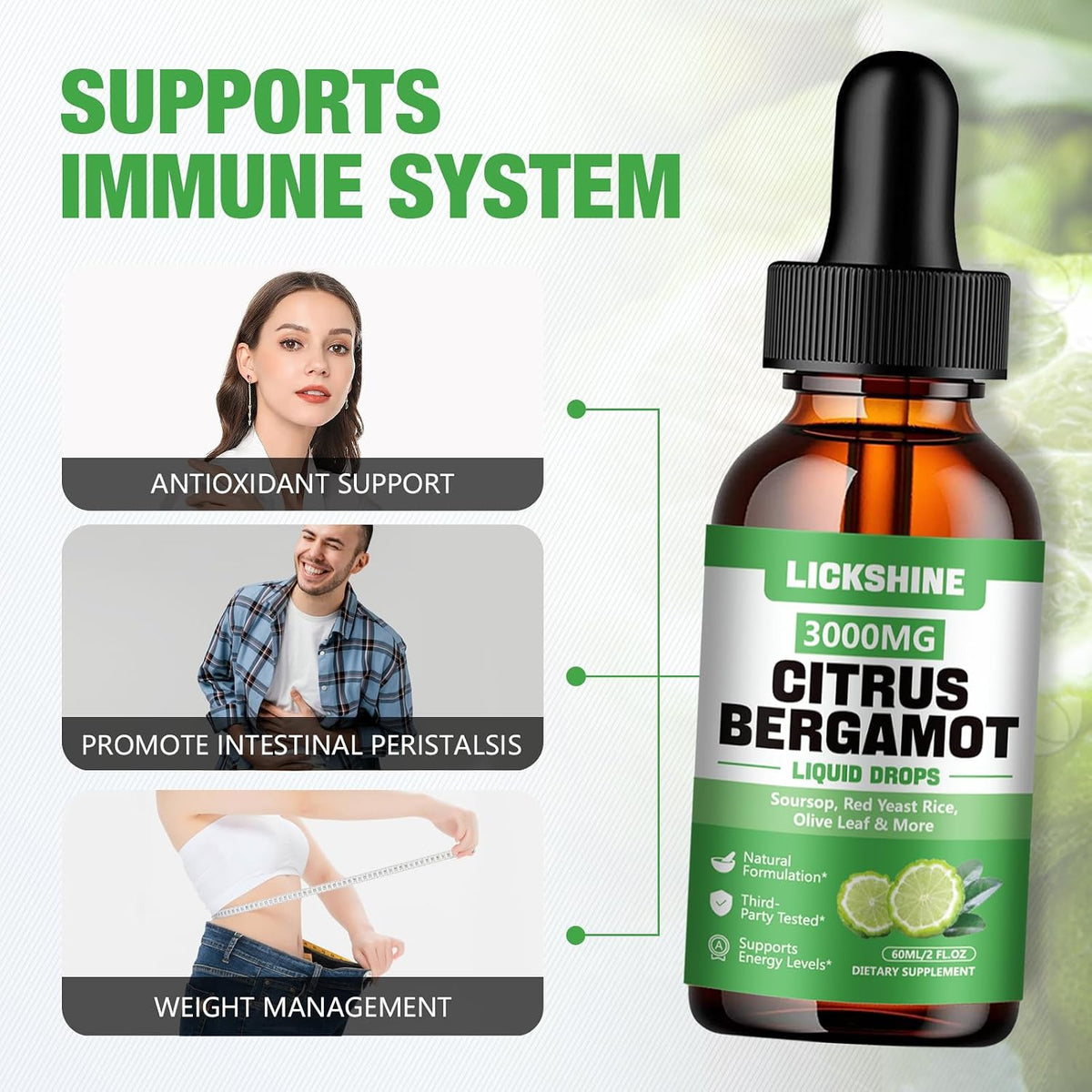 lickshine Citrus Bergamot Liquid Drops 3000mg - 2 Pack - High Absorption Liquid Supplement for Antioxidant & Immune Support, 120 ml Each - görsel 5