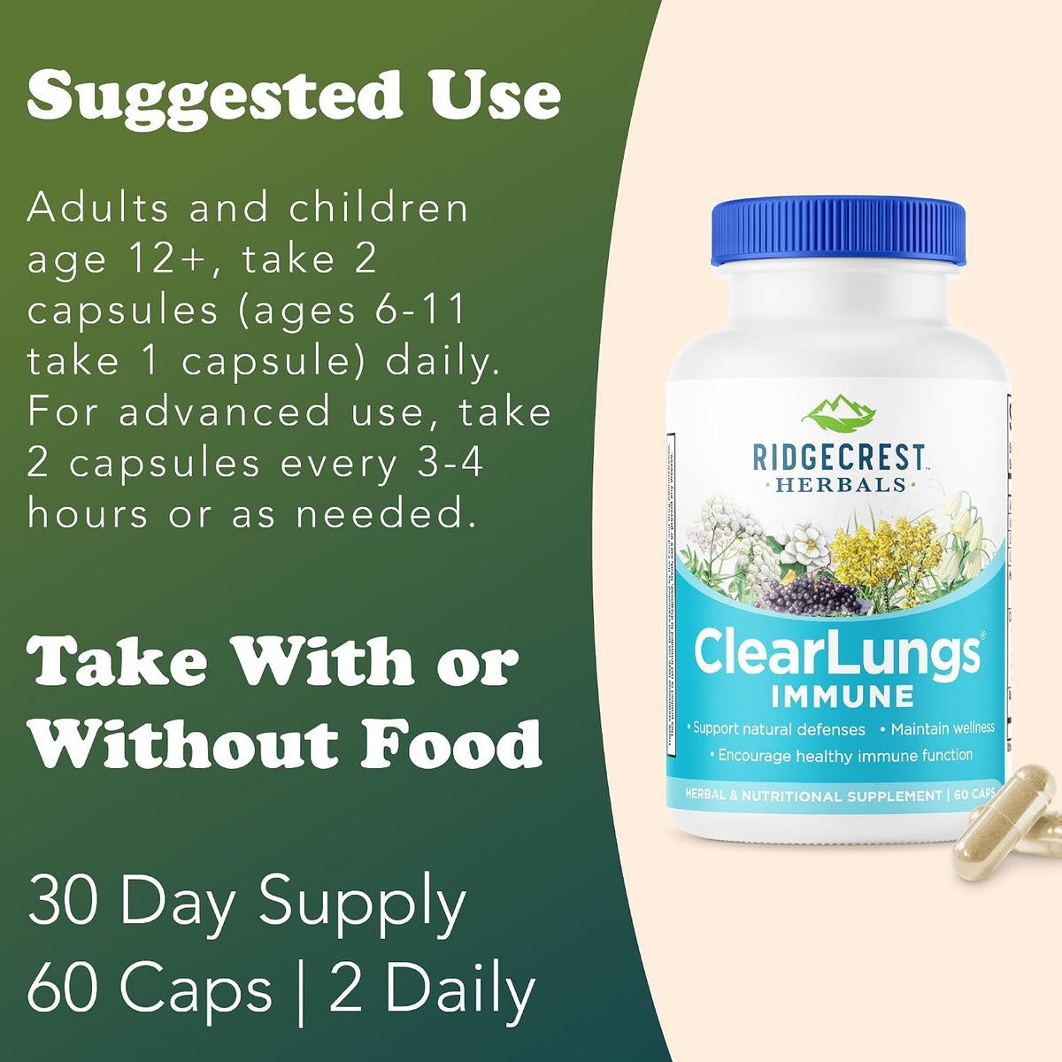RidgeCrest Herbals ClearLungs Immune – Lung Support Supplement with Elderberry, Zinc, Vitamin C, and Herbal Immune Complex (60 Vegan Capsules) - görsel 4