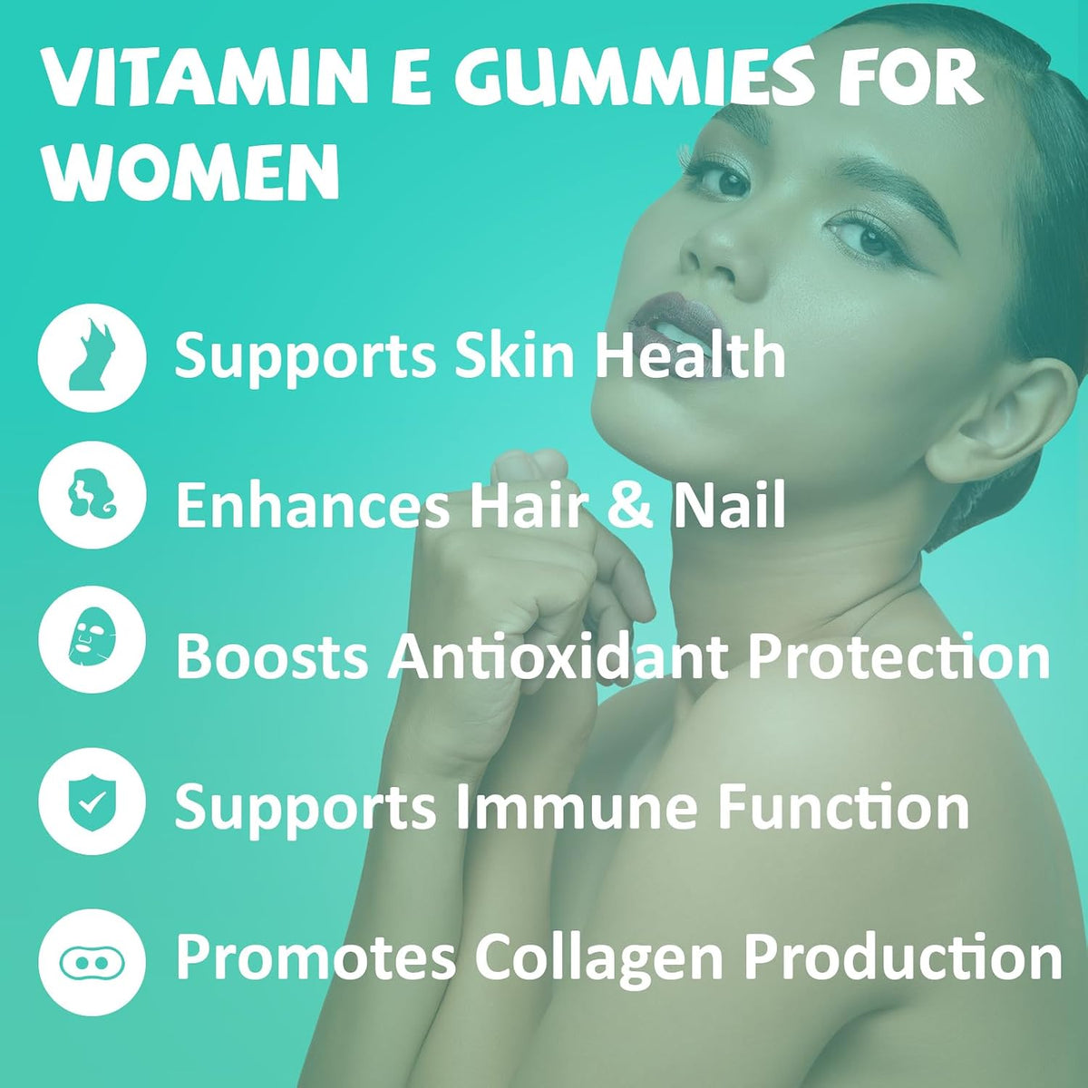 PYUNAFIT Vitamin E 400 IU Gummies for Women - Chewable Supplement with Vitamins A, C, Biotin, Zinc - 60 Gummies - görsel 3