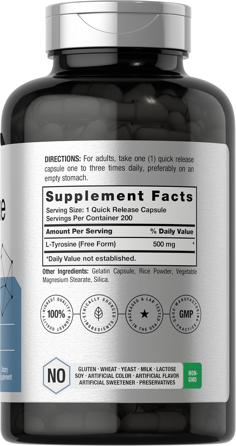 Horbaach L-Tyrosine 500mg – 200 Capsules – Amino Acid Supplement - görsel 2