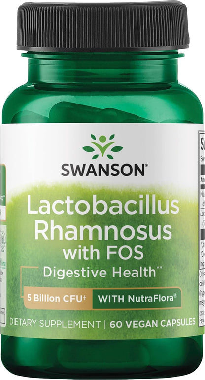 Swanson Lactobacillus Rhamnosus with FOS - 5 Billion CFU - Digestive Support with Fructooligosaccharides - Vegan - 60 Vegan Capsules