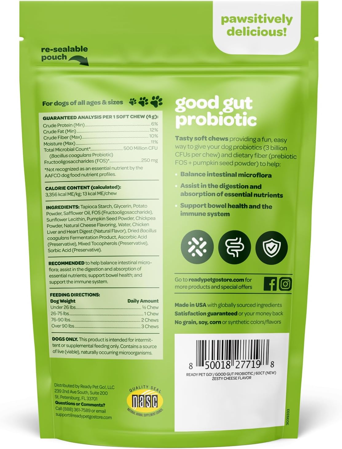Ready Pet Go! Probiotic Chews for Dogs' Gut Health - Prebiotics and Digestive Enzymes, NASC Certified, 60 Chews - görsel 2