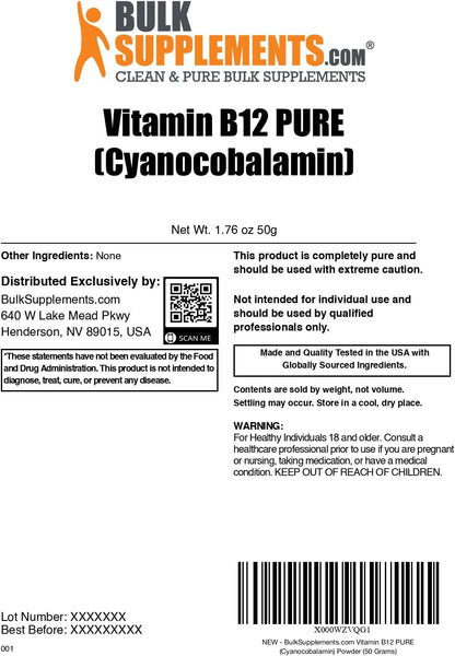 Pure Vitamin B12 Powder (Cyanocobalamin) - 50g
