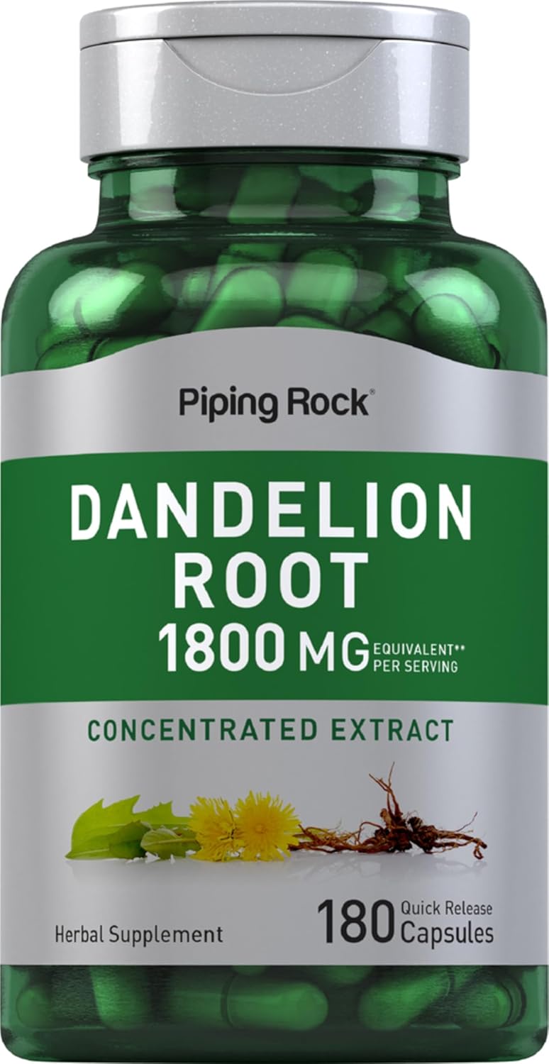 Piping Rock Dandelion Root Extract | 180 Capsules | Herbal Food Supplement - görsel 1