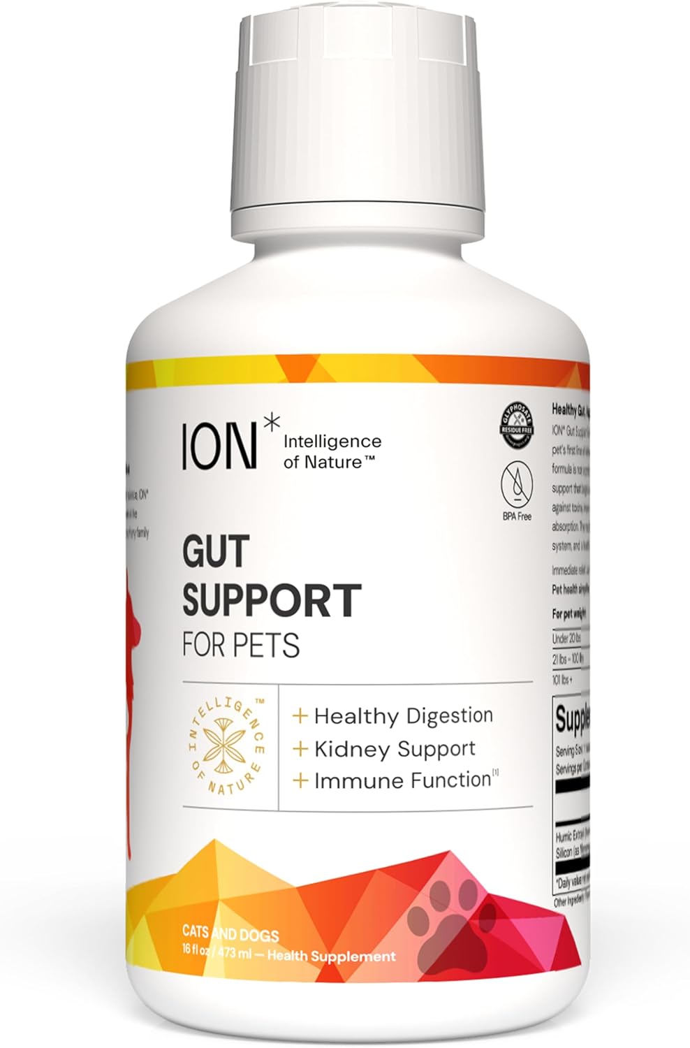 ION* Intelligence of Nature Gut Support for Pets – Liquid Digestive Health Supplement for Dogs and Cats, 473 ml - görsel 1