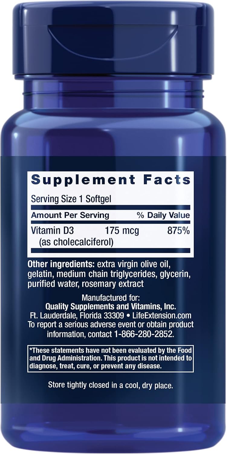 Life Extension Vitamin D3 7000 IU (175 mcg) - 60 Softgels - görsel 2