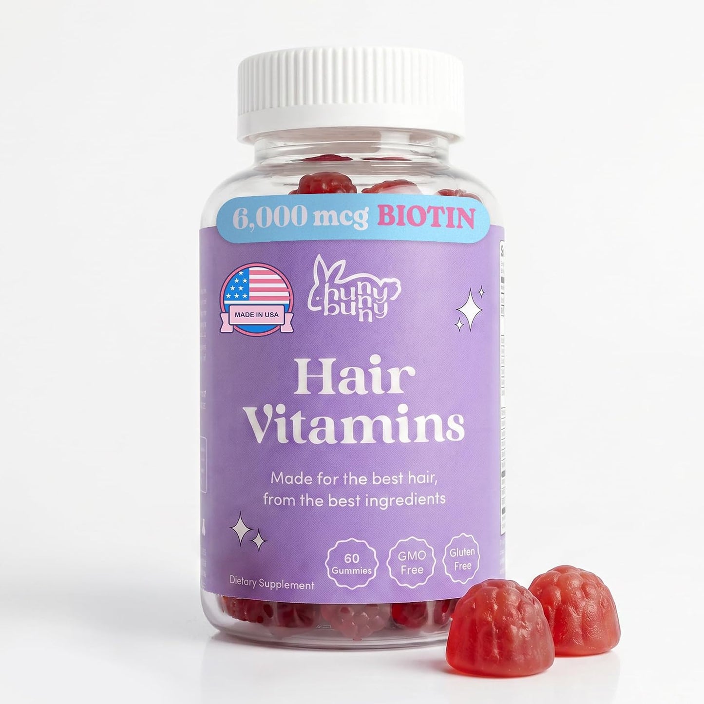 Hunny Bunny Hair Skin and Nails Gummies - Biotin 6000 mcg with Folic Acid, B12, Collagen, Zinc - 60 Gummies - görsel 1