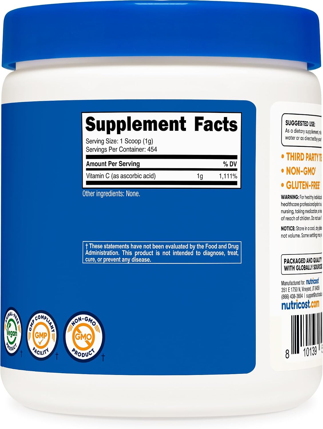 Nutricost Pure Ascorbic Acid Powder (Vitamin C) 454g - görsel 5