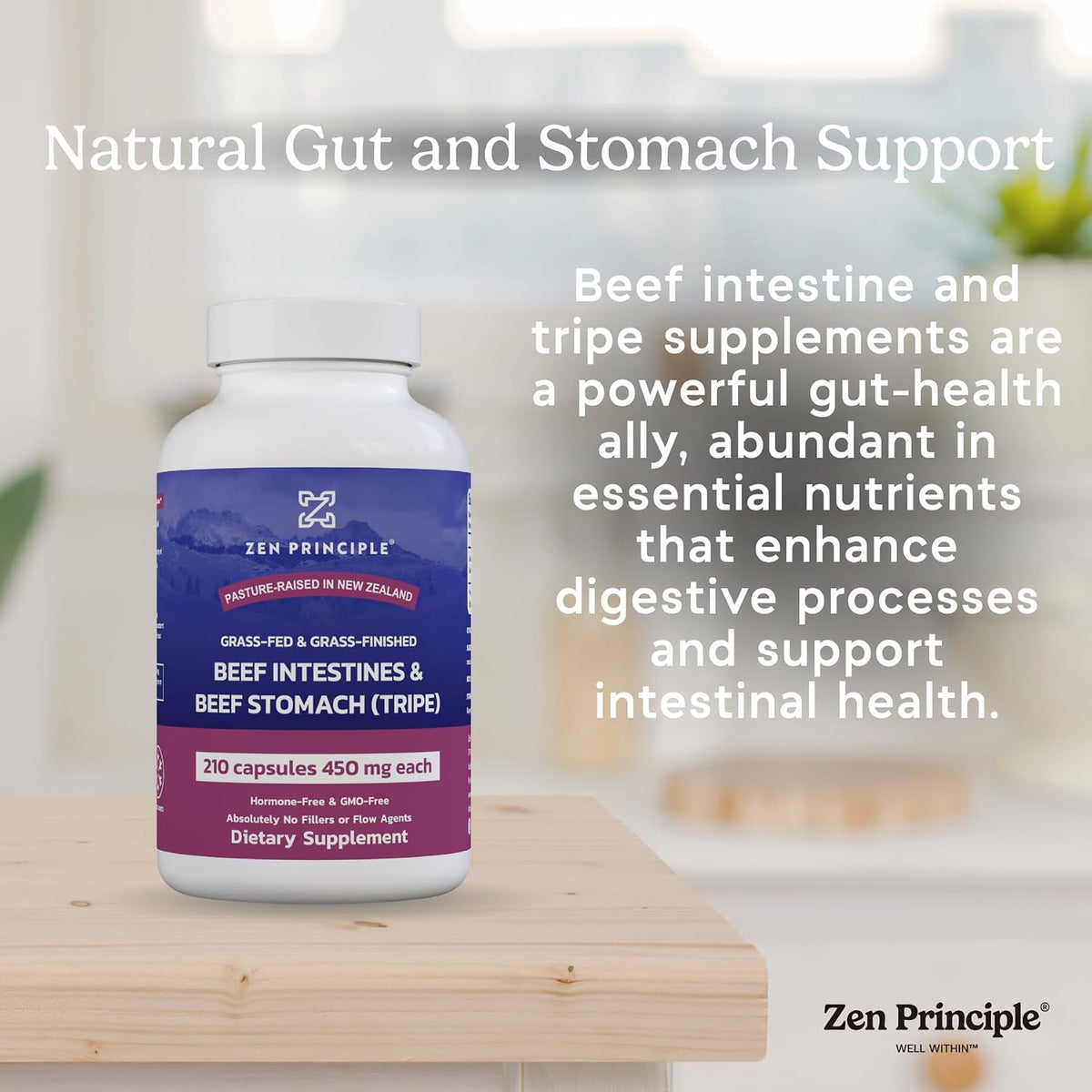 Zen Principle Grass Fed Beef Intestines and Stomach (Tripe) Food Supplement – 2 Pack, 420 Capsules - görsel 4