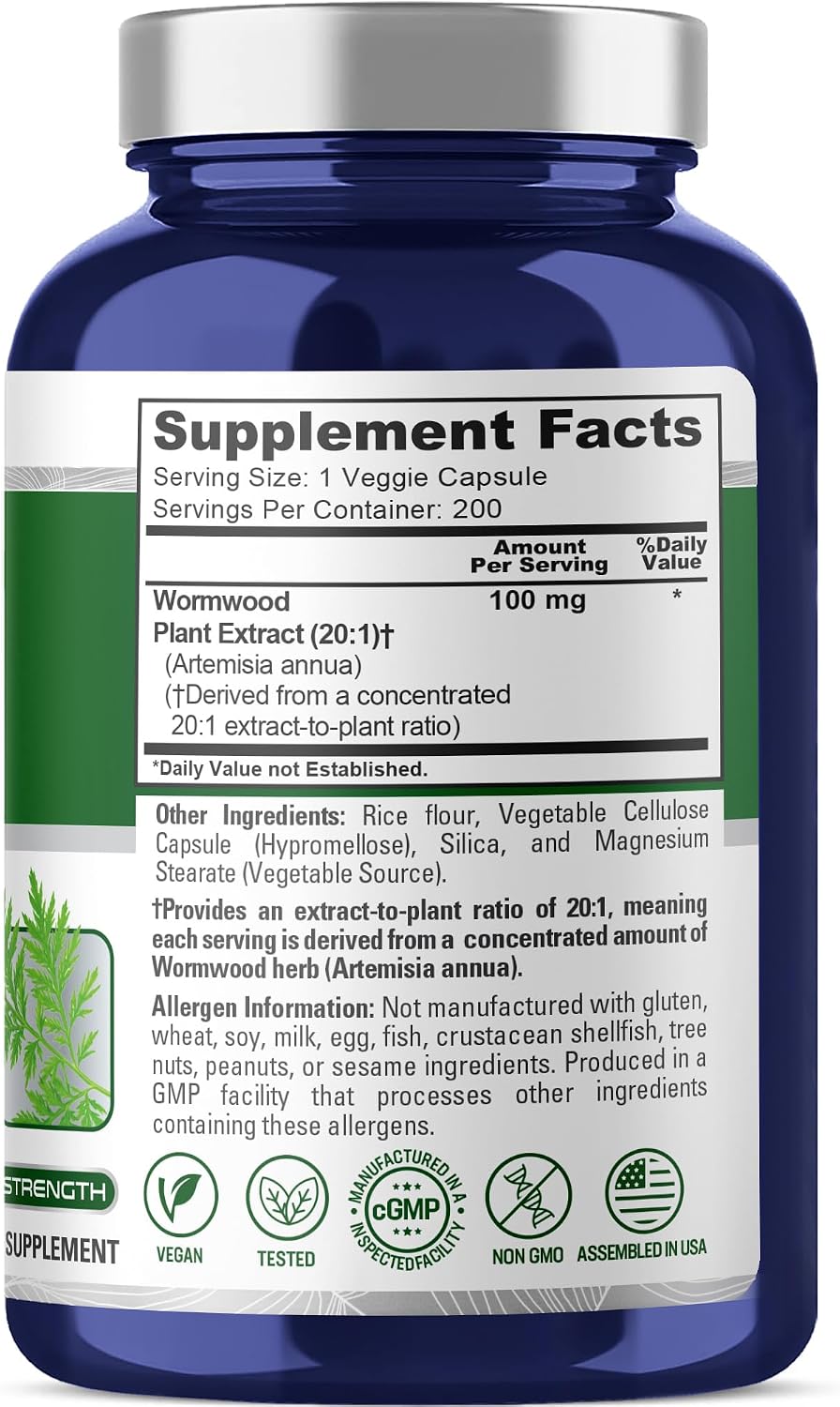 NusaPure Wormwood Capsules, 100 mg, 200 Veg Capsules | Vegan & Non-GMO | GMP - görsel 2