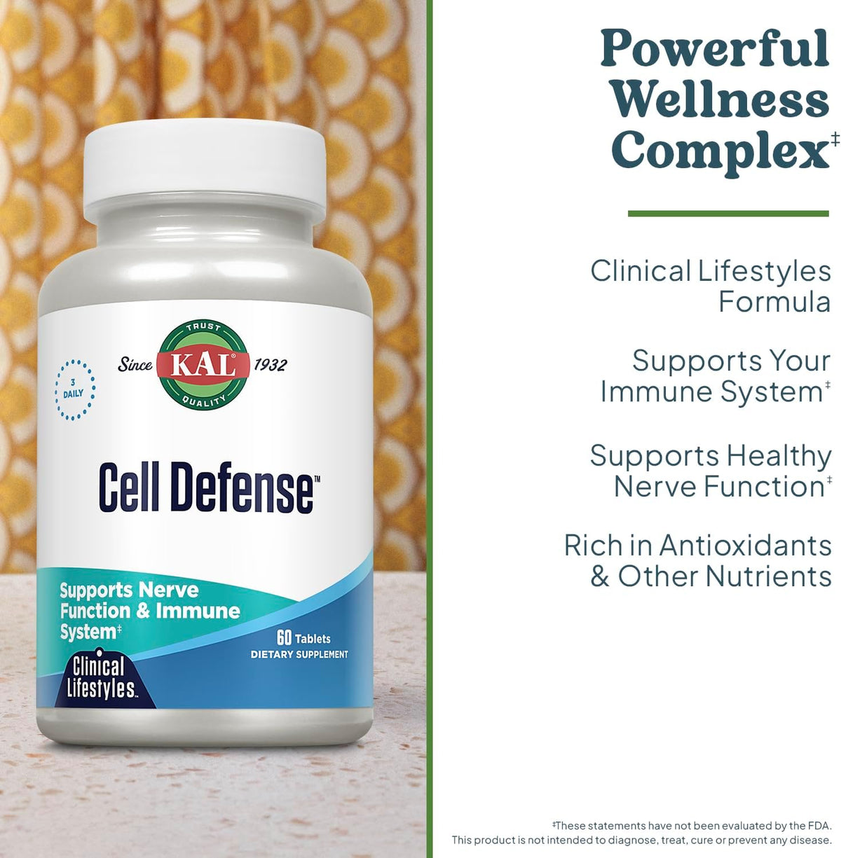 KAL Cell Defence Tablets - Mushroom Complex Supplement with Beta Carotene, Vitamins C, E, and B12 - Organic Reishi, Maitake, and Shiitake - Cellular Wellness for Adults - 60 Tablets - görsel 3