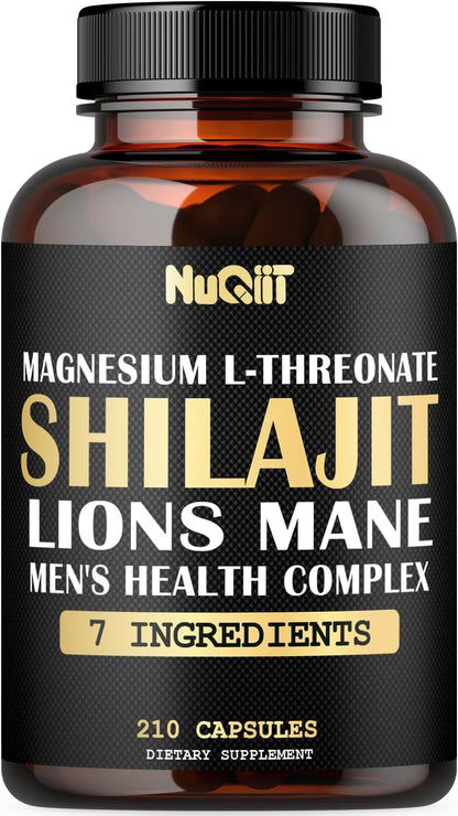 Magnesium with Lion's Mane, Shilajit Capsules, and Men's Health Complex with Ashwagandha, Maca Root & More - 210 Capsules