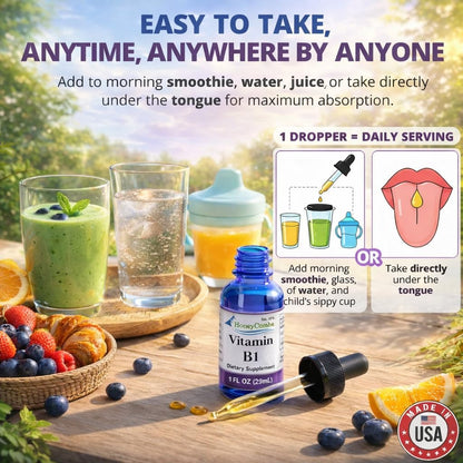 Vitamin B1 (Thiamine) Drops - High Potency Liquid - Vegan, Alcohol-Free, Non-GMO - Supports Energy, Digestion & Nervous System, 30ml