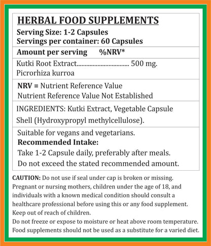 Satya Naturals Kutki Forte Capsule 500 mg - 60 Veg Capsules | Picrorhiza Kurroa Extract