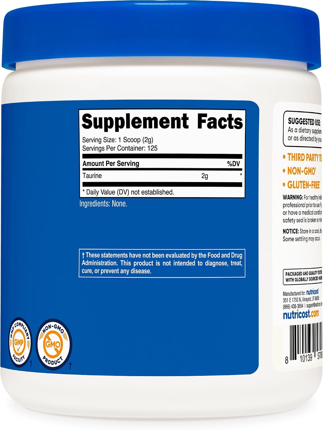 Nutricost Taurine Powder 250 Grams - 125 Servings, 2000mg Per Serving - görsel 5