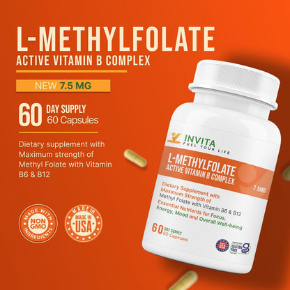 INVITA L-Methylfolate 7.5 mg + Active Vitamin B Complex – 60 Capsules