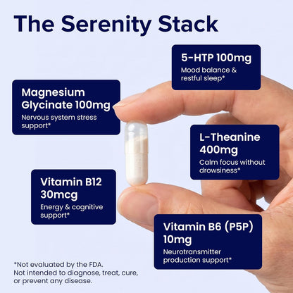 5-HTP 100mg with L-Theanine 400mg - Stress Relief & Relaxation Support for Teens and Adults