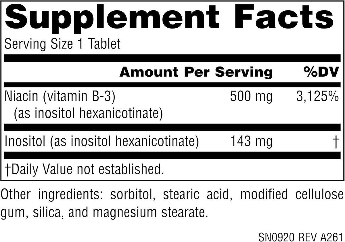 Source Naturals Flush-Free Niacin 500 mg, Inositol Hexanicotinate, 30 Vegetarian Tablets - görsel 2