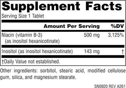Source Naturals Flush-Free Niacin 500 mg, Inositol Hexanicotinate, 30 Vegetarian Tablets