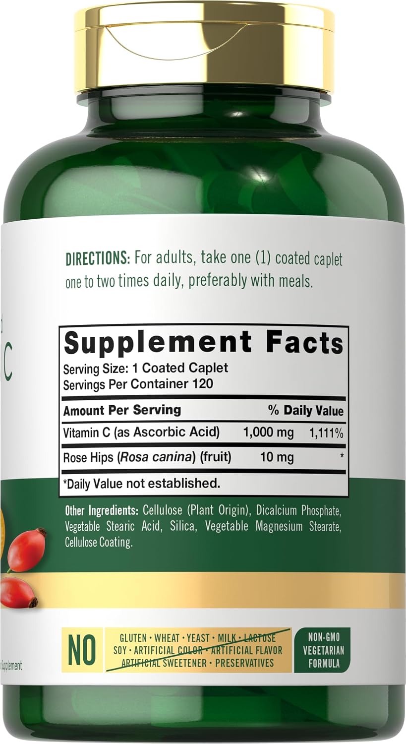 Carlyle Vitamin C 1000mg Timed Release with Rose Hips - 120 Vegetarian Caplets - görsel 2