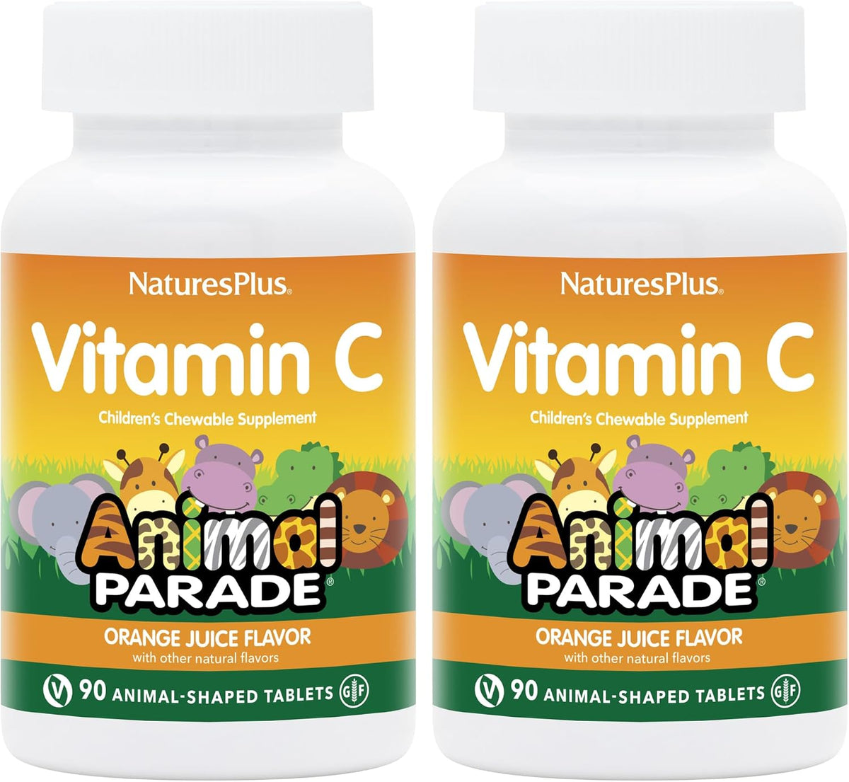 NaturesPlus Animal Parade Vitamin C Children's Chewable – Natural Orange Juice Flavour – 90 Tablets (Pack of 2) - görsel 1