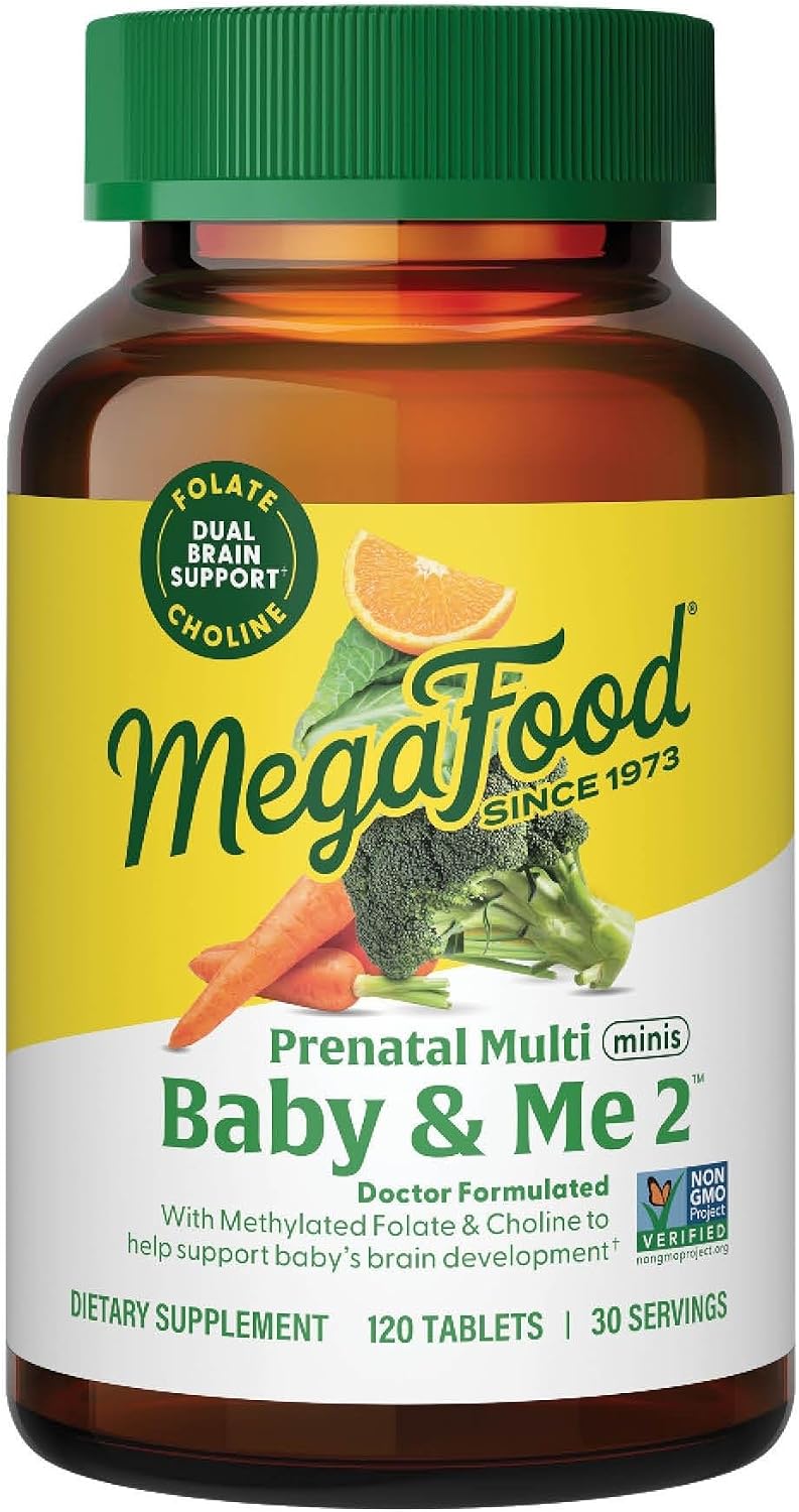 MegaFood Baby & Me 2 Antenatal Multi Minis - Antenatal Vitamins for Women with Choline & Methyl Folate - Gluten-free, Vegetarian, Pre Natal Multivitamin for Women – 120 Minis Tablets, 30 Servings - görsel 1