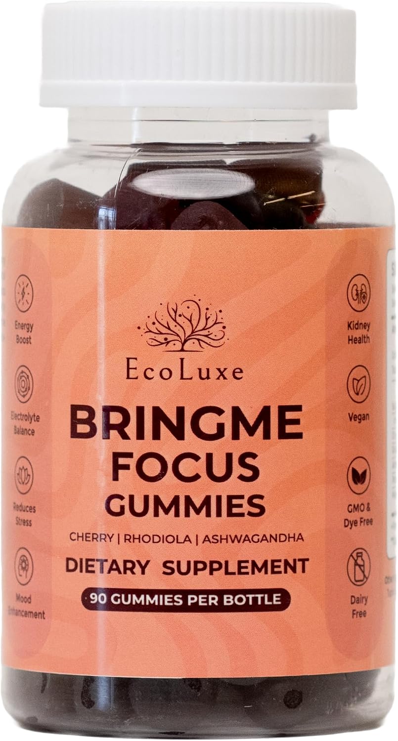BRINGME Focus Gummies – Nootropic Brain & Focus Support with Ashwagandha, Rhodiola, Potassium & Magnesium – Low Sugar Cherry, 90 Count - görsel 1