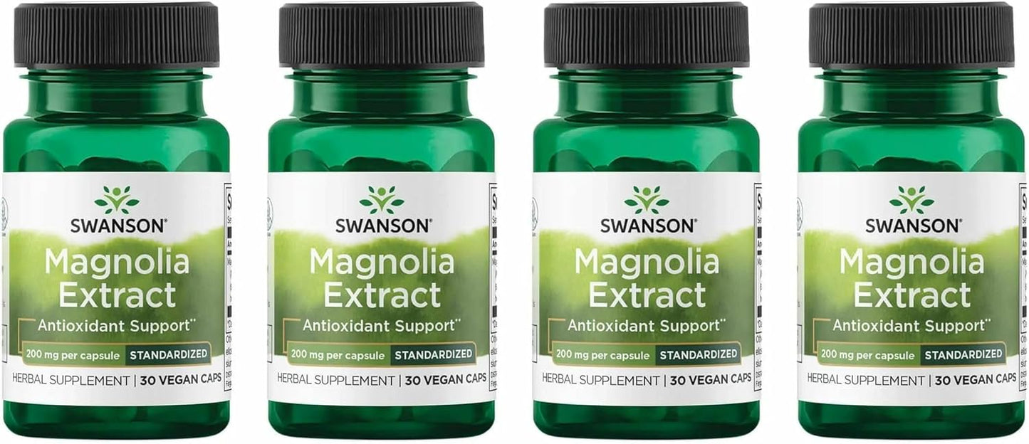 Swanson Magnolia Bark Herbal Supplement – 200mg, 30 Veggie Capsules (4-Pack) - görsel 1