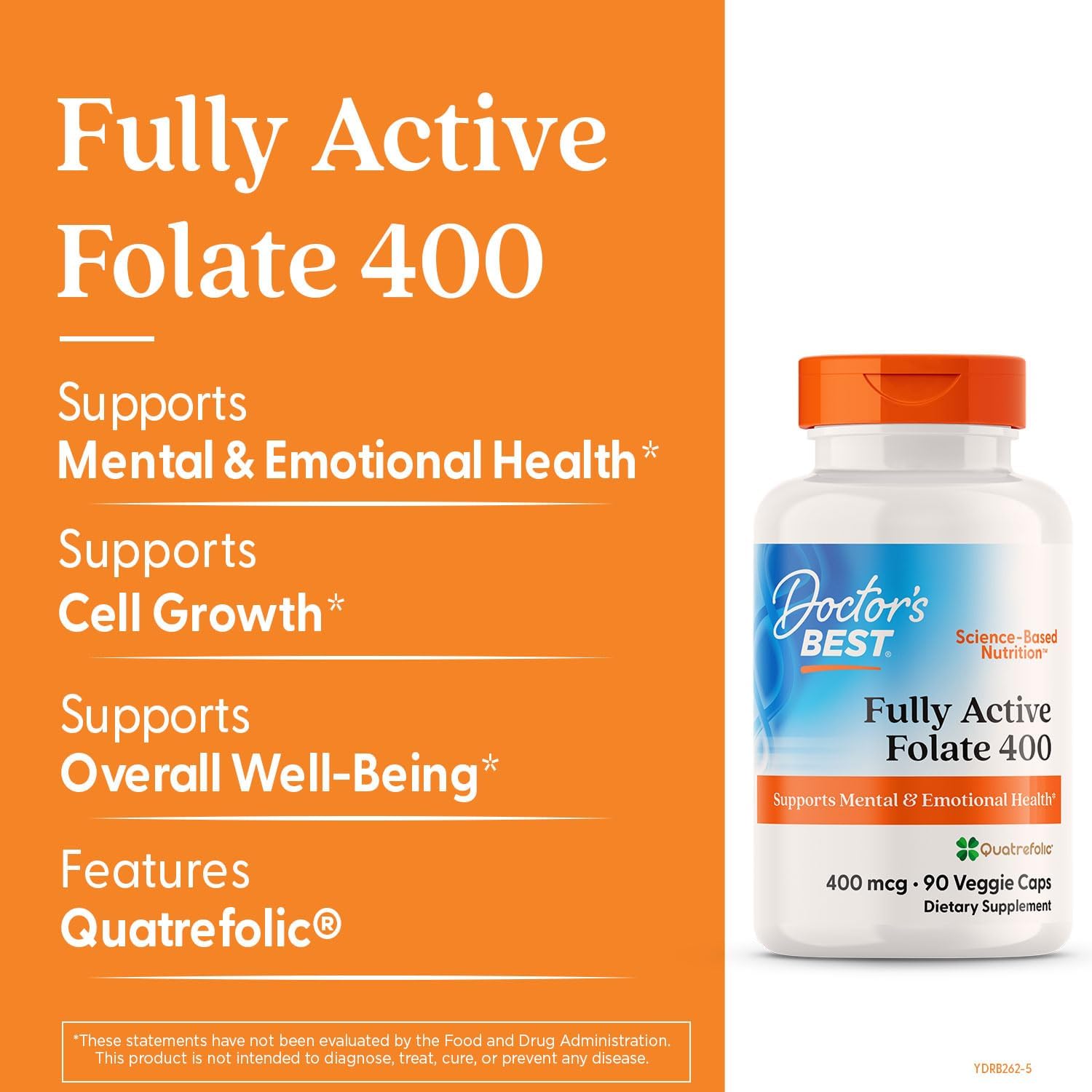 Doctor's Best Fully Active Folate with Quatrefolic, 400 mcg, 90 Vegetarian Capsules - görsel 3