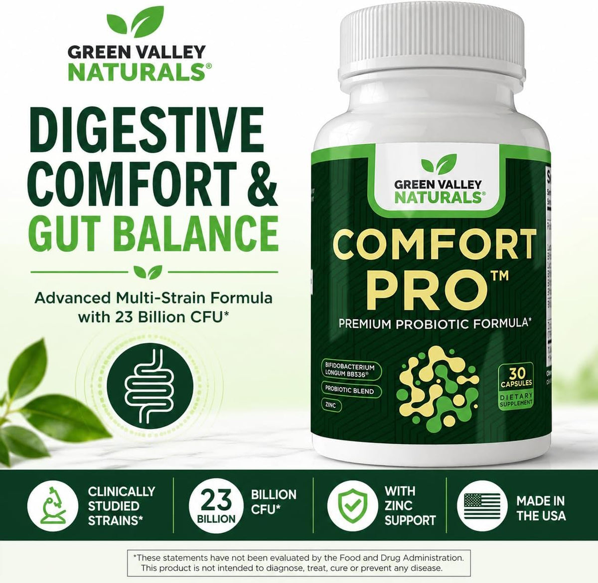 ComfortPro™ Daily Probiotics for Digestive Health | Supports Regularity & Reduces Wind | Gut Cleanse with Zinc | Non-GMO | Valley Formula - görsel 2