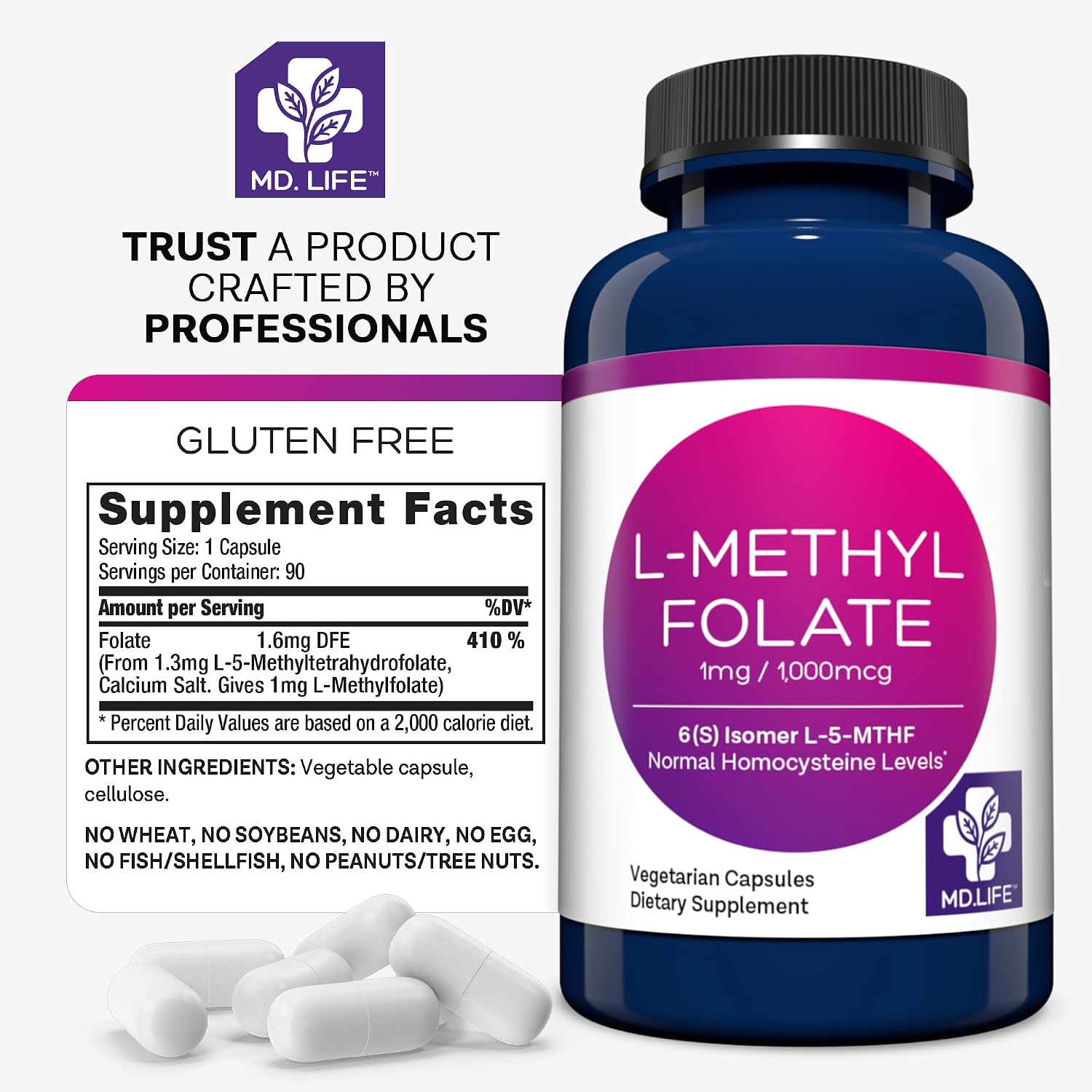 MD Life L-Methylfolate 1mg – Active Folate Supplement, 90 Capsules - görsel 2