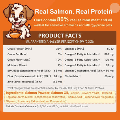 NATURE TARGET Omega-3 Fish Oil for Dogs, Salmon Flavour - 120 Soft Chews with EPA, DHA, Zinc, Biotin, Vitamin E and C