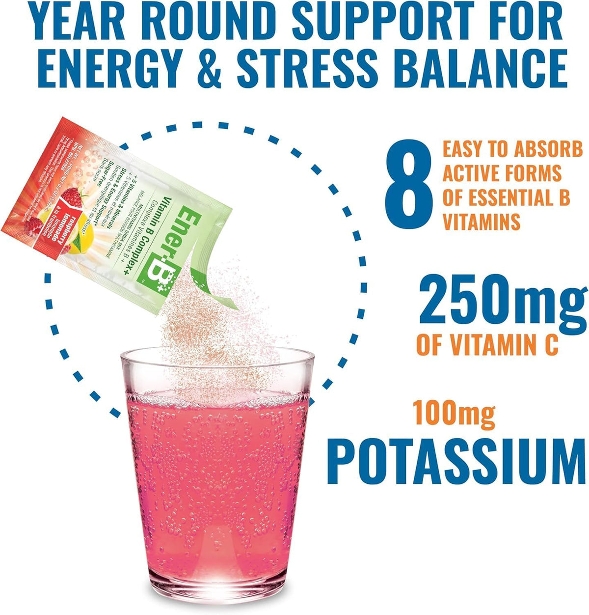 Ener-B+ Sugar Free Multivitamin Drink Mix - Raspberry Lemonade, 30 Count - görsel 3