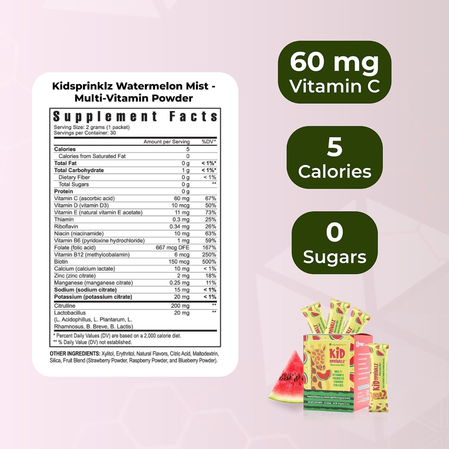 Youngevity Kidsprinklz Watermelon Mist Multivitamin Powder - Kids Multivitamin & Toddler Multivitamin with Probiotics - 30 Servings - görsel 3