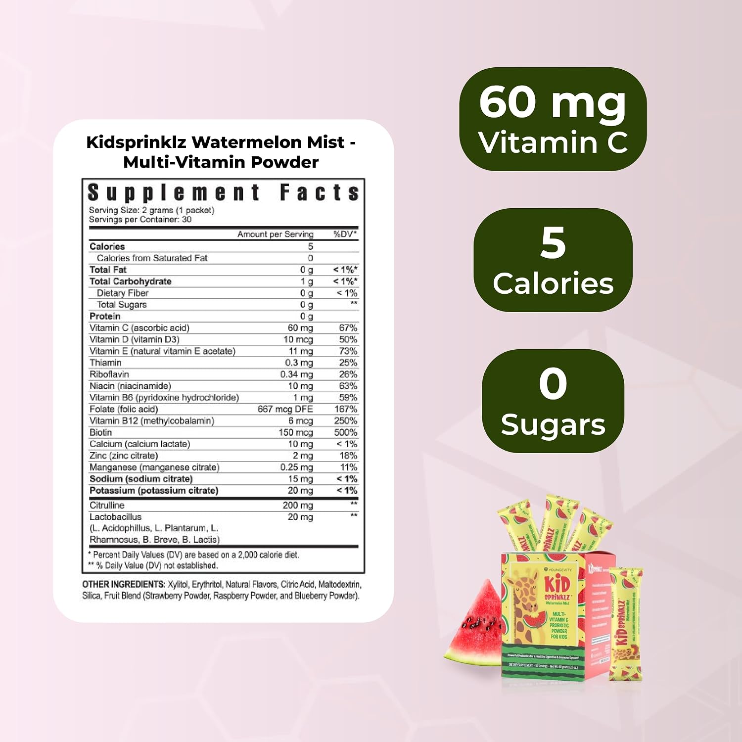 Youngevity Kidsprinklz Watermelon Mist Multivitamin Powder - Kids Multivitamin & Toddler Multivitamin with Probiotics - 30 Servings - görsel 3