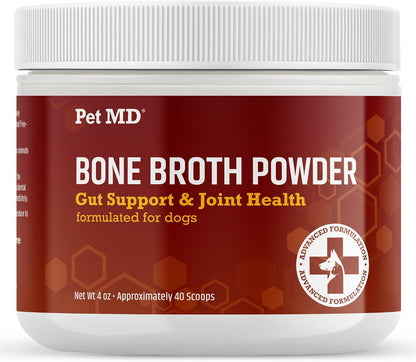 Pet MD Bone Broth for Dogs - Dog Food Topper with Vitamins, Amino Acids, Joint and Digestion Support - Made from Grade A Free Range Elk Bone Powder, 113g (4 oz)