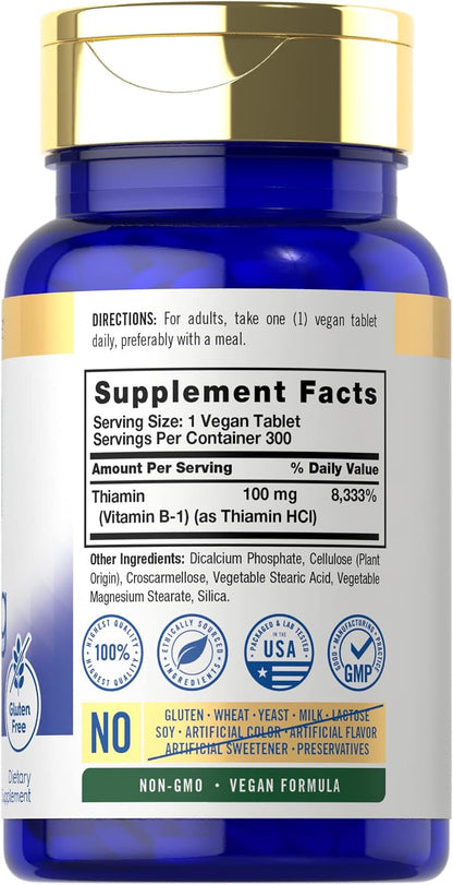 Carlyle Vitamin B1 (Thiamine) 100mg, 300 Vegan Tablets