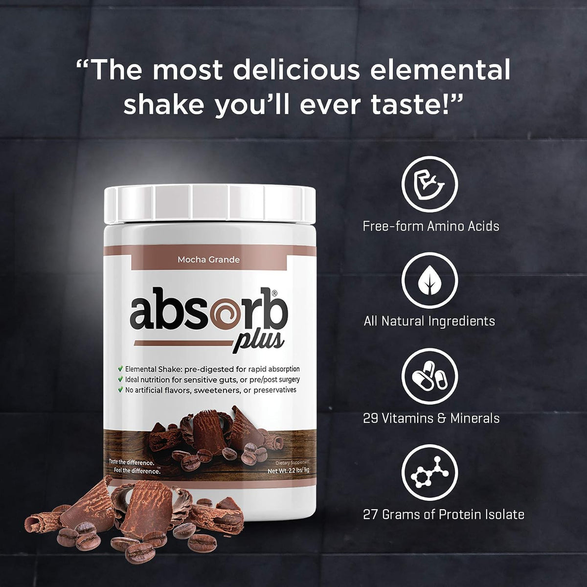 Absorb Plus Isolate Protein: Gut-Friendly Food Supplement with Vitamins & Minerals, Non-GMO, Gluten-Free, Mocha Grande (1 kg) - görsel 5