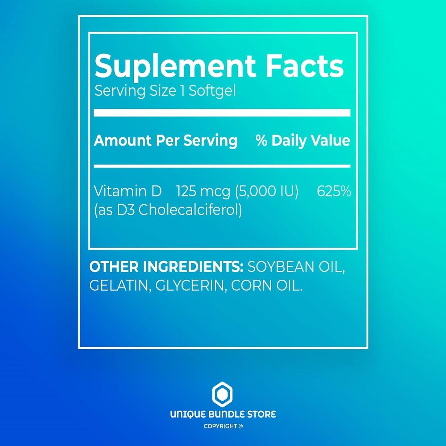 Extra Strength Vitamin D3 5000 IU 125 mcg - 250 Softgels for Bone & Immune Support - görsel 3